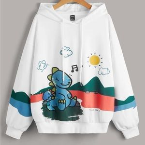 Womens Dinosaur Hooded Sweater with Pockets Size XL